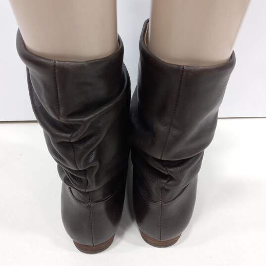 Women Brown Leather Pull On Round Toe Mid Calf Slouch Boot Size 5.5 image number 4