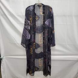 Citron Santa Monica WM's Black Sheer Silk Bohemian Long Kimono Size L