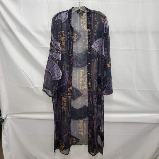 Citron Santa Monica WM's Black Sheer Silk Bohemian Long Kimono Size L image number 1