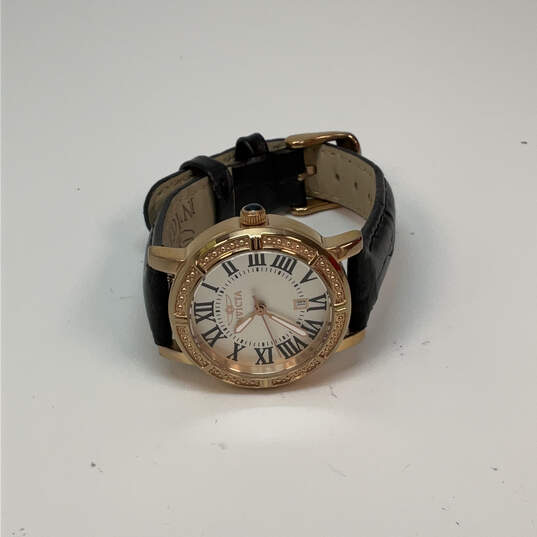 Designer Invicta Gold-Tone Black Leather Adjustable Strap Analog Wristwatch image number 3