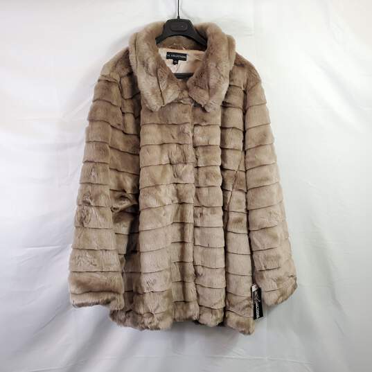 KC Collections Women Faux Fur Brown Coat 3X image number 1