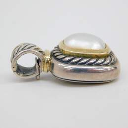 David Yurman 925 & 14K Gold Accent White Mabe Pearl Cable Textured Rectangle Pendant 13g alternative image