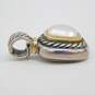David Yurman 925 & 14K Gold Accent White Mabe Pearl Cable Textured Rectangle Pendant 13g image number 2