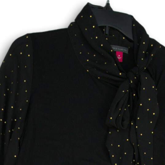 NWT Womens Black Gold Long Sleeve Front Knot Tie Blouse Top Size Medium image number 3
