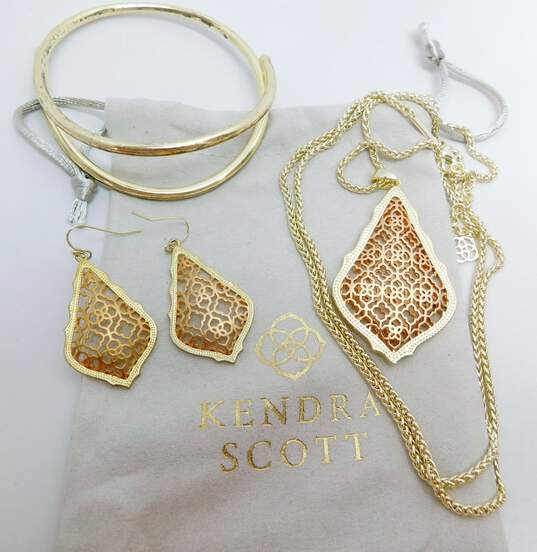 Kendra Scott Two Tone Filigree Pendant Necklace Earrings & Geometric Bracelet image number 1
