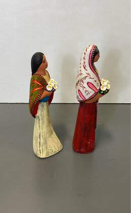 Lot of 2 Folk Art Figure Clay Mexican Maria Doll Holding Bouquet Sculpture alternative image