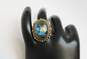 Signed M ID 925 & 18K Gold Accents Labradorite Cabochon Granulated Oval Ring 12.2g image number 2