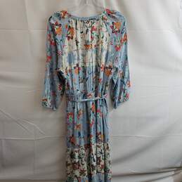 DR2 Women's Blue Floral Rayon Belted Long Sleeve Dress Size L alternative image