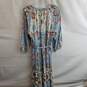 DR2 Women's Blue Floral Rayon Belted Long Sleeve Dress Size L image number 2