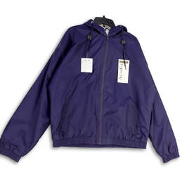 NWT Mens Blue Long Sleeve Pockets Hooded Full-Zip Windbreaker Jacket Sz XL