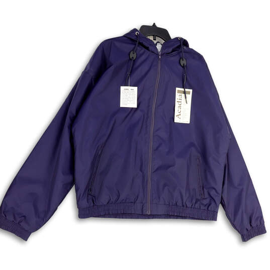NWT Mens Blue Long Sleeve Pockets Hooded Full-Zip Windbreaker Jacket Sz XL image number 1