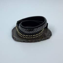 Designer Stella & Dot Black Leather Gilded Path Double Wrap Bracelet