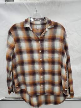 Women Madewell Flannel Side-Button Oversized Ex-Boyfriend Shirt Size-S