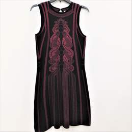 Black And Plum Patterned Stretch Knit Sleeveless Dress Size M NWT