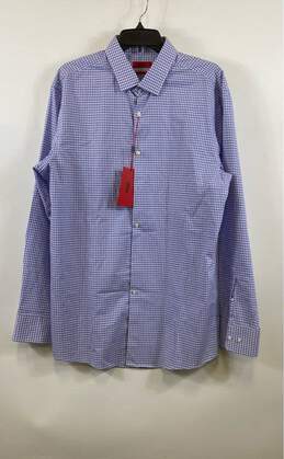 NWT Hugo Boss Mens Blue Check Sharp Fit Long Sleeve Button-Up Shirt Size 17.5