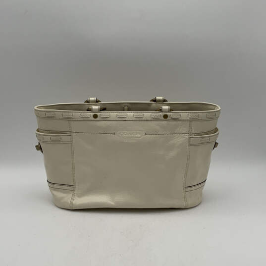 Womens White Leather Gold Accents Adjustable Handle Shoulder Bag Purse image number 1