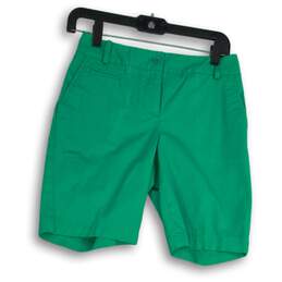 Talbots Womens Green Welt Pocket Belt Loops Flat Front Chino Shorts Size 2P