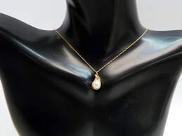 10K Yellow Gold Pearl Diamond Accent Pendant Necklace 1.5g