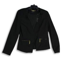 NWT Women Black Long Sleeve Zipper Pocket Open Front Blazer Size 8
