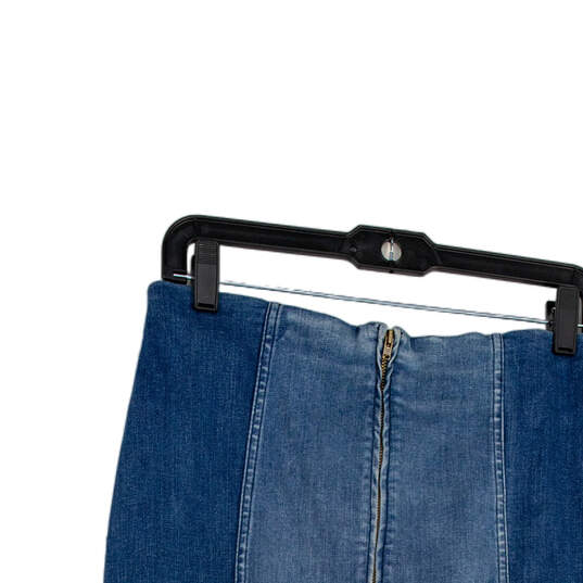 Womens Blue Denim Stretch Back Zip Flat Front Classic Mini Skirt Size 12 image number 4
