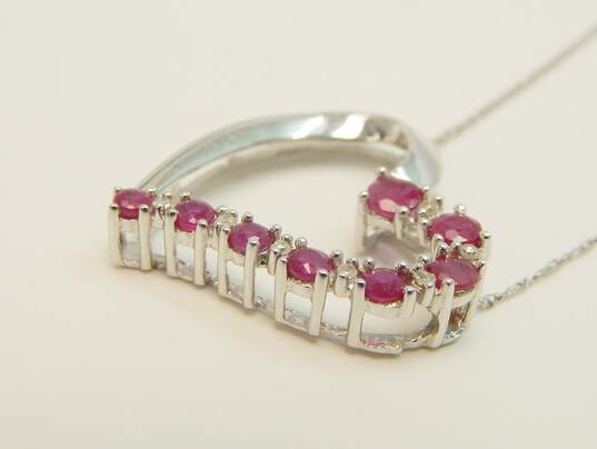 10K White Gold Diamond Accent & Ruby Pendant Necklace 2.1g image number 2