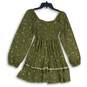 NWT Birch And Stone Womens Green Long Sleeve Smocked Ruffle Mini Dress Size S/P image number 2
