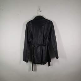 Womens Long Sleeve Belted Full-Zip Collared Leather Jacket Size Medium