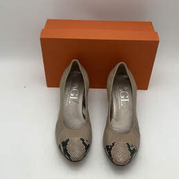 Womens Beige Leather Animal Print Slip-On Block Pump Heels Size EUR 42