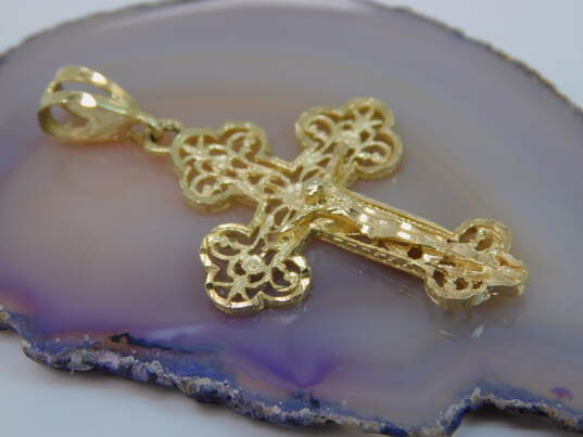 14K Yellow Gold Filigree Crucifix Cross Pendant 3.1g image number 3