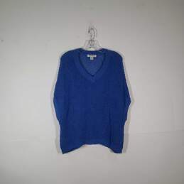 Womens Knitted V-Neck Short Sleeve Semi-Sheer Crochet Pullover Sweater Size M