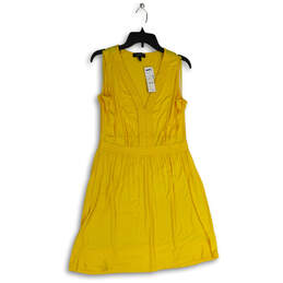 NWT Womens Yellow Sleeveless Pleated Front A-Line Dress Size L Petite