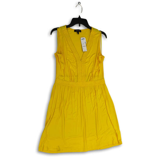 NWT Womens Yellow Sleeveless Pleated Front A-Line Dress Size L Petite image number 1