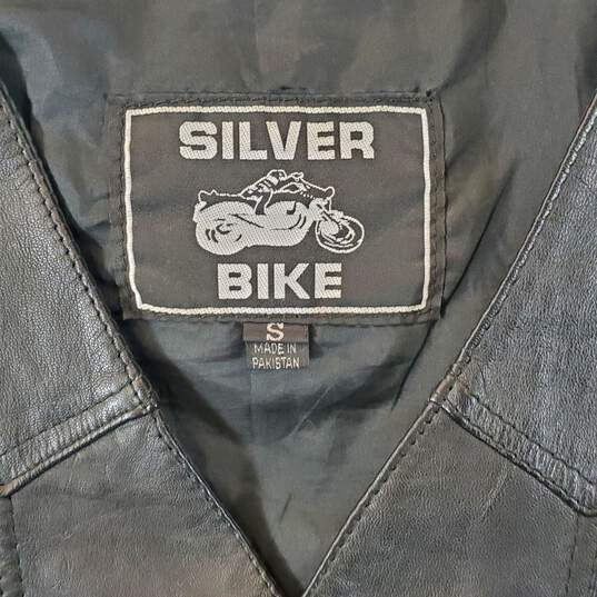 Silver Bike Unisex Black Leather Motorcycle Vest S image number 3