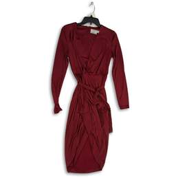Altuzarra Womens Red Tassel V-Neck Long Sleeve Back Zip Wrap Dress Size Small