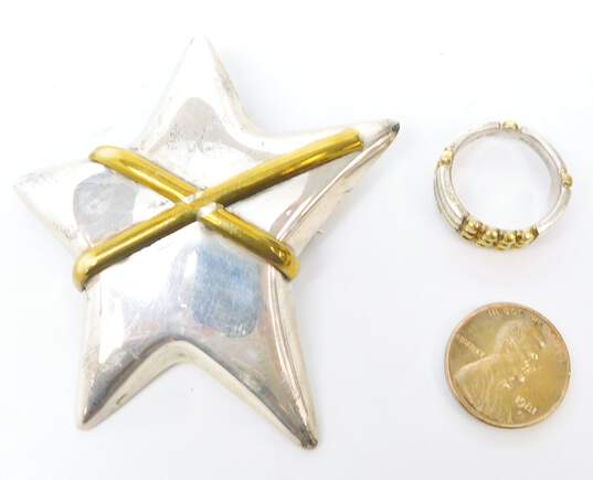 Artisan 925 Chunky Abstract Star Brooch & Ridged Ring 26.1g image number 6