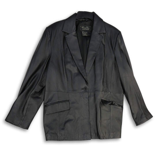 Mens Black Notch Lapel Long Sleeve Flap Pocket Leather Jacket Size 1X image number 1