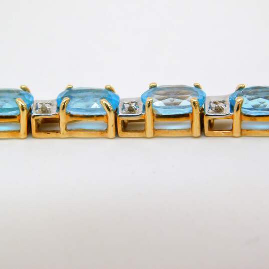10K Yellow Gold Oval Blue Topaz Diamond Accent Tennis Bracelet 8.6g image number 5