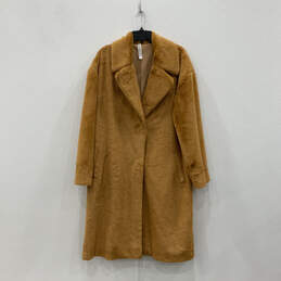 Womens Tan Faux Fur Long Sleeve Notch Lapel Side Pocket Overcoat Size XL