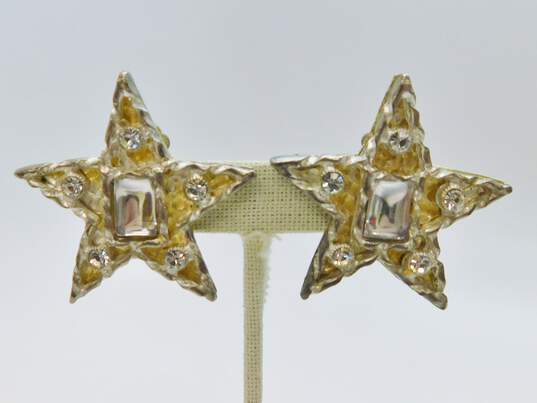 Vintage Robert Rose Silvertone Icy Rhinestones Star Clip On Earrings 34.5g image number 2