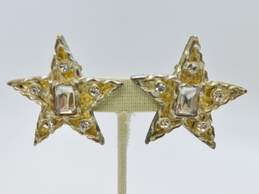 Vintage Robert Rose Silvertone Icy Rhinestones Star Clip On Earrings 34.5g alternative image