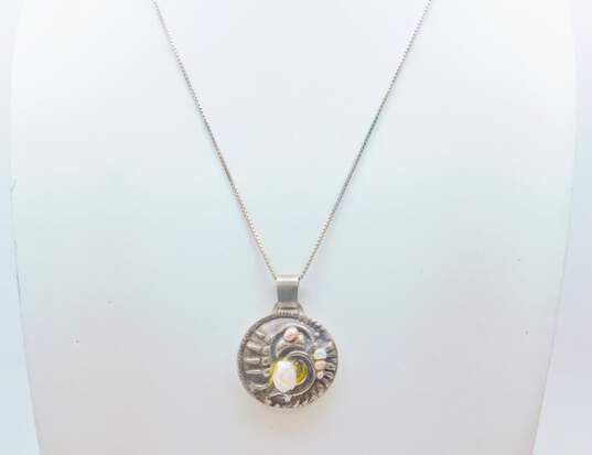 Brutalist Sterling Silver Pearl Pendant Necklace & Brooch 35.8g image number 2