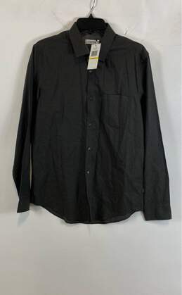NWT Calvin Klein Mens Black Long Sleeve Spread Collar Button Up Shirt Size M