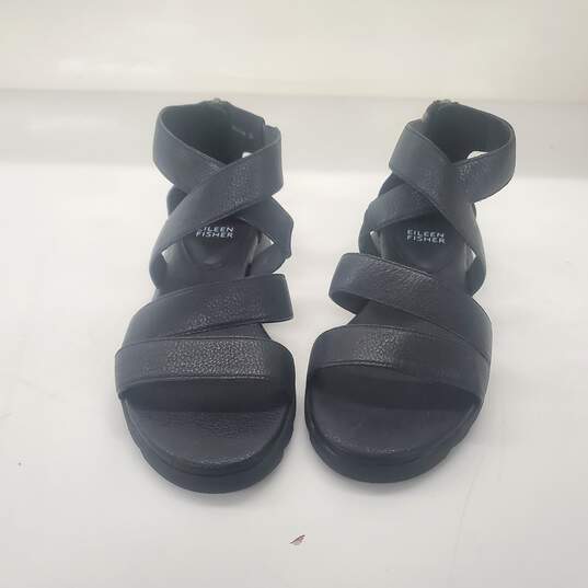Eileen Fisher Women's Black Leather Zip Back Fisherman Sandals Size 6M image number 1