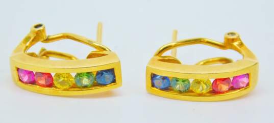 Whimsical 18K Yellow Gold Blue Spinel Peridot Citrine Multi Stone Rainbow Earrings 5.7g image number 3