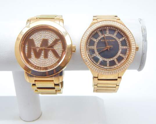 Michael Kors Gold Tone MK-3397 & MK-3394 Watches 197.2g image number 1