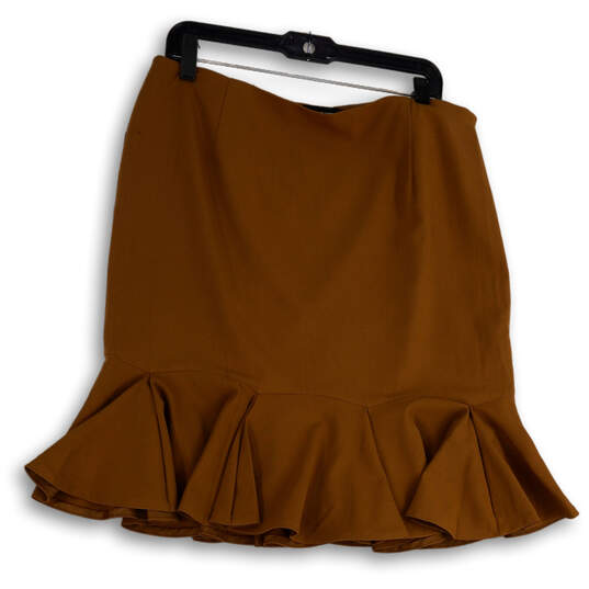 Womens Brown Ruffle Hem Side Zip Straight & Pencil Skirt Size 12 image number 2