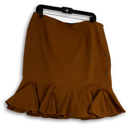 Womens Brown Ruffle Hem Side Zip Straight & Pencil Skirt Size 12 alternative image