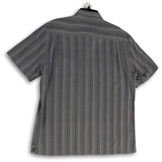 Mens Gray Striped Collared Chest Pocket Short Sleeve Button-Up Shirt Size L image number 2
