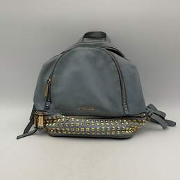 Womens Baby Blue Leather Studded Inner Pockets Adjustable Strap Backpack Bag