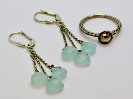 JAI John Hardy & Artisan 925 Hammered Dome Chain Textured Ring & Blue Chalcedony Tassel Drop Earrings 5.7g image number 1